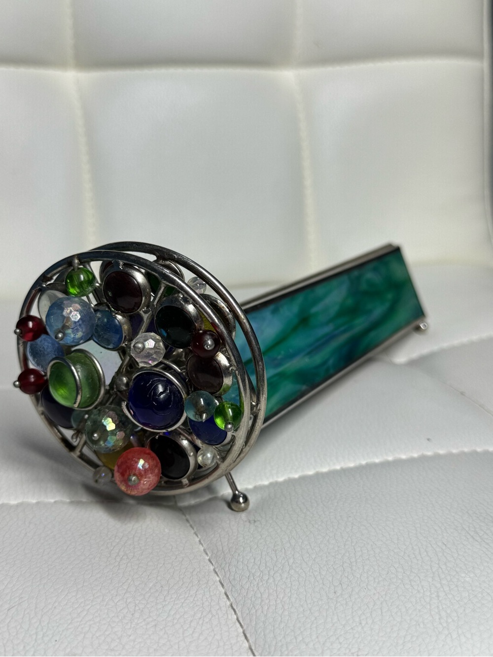 Stained Glass Kaleidoscope with Beaded Wheel and Feet